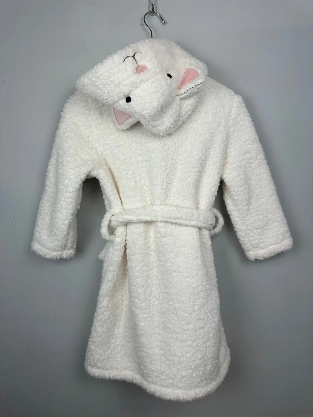 PBK Pottery Barn Kids Hooded Plush Sherpa Critter Robe Kitty Ears White Sz 4-6